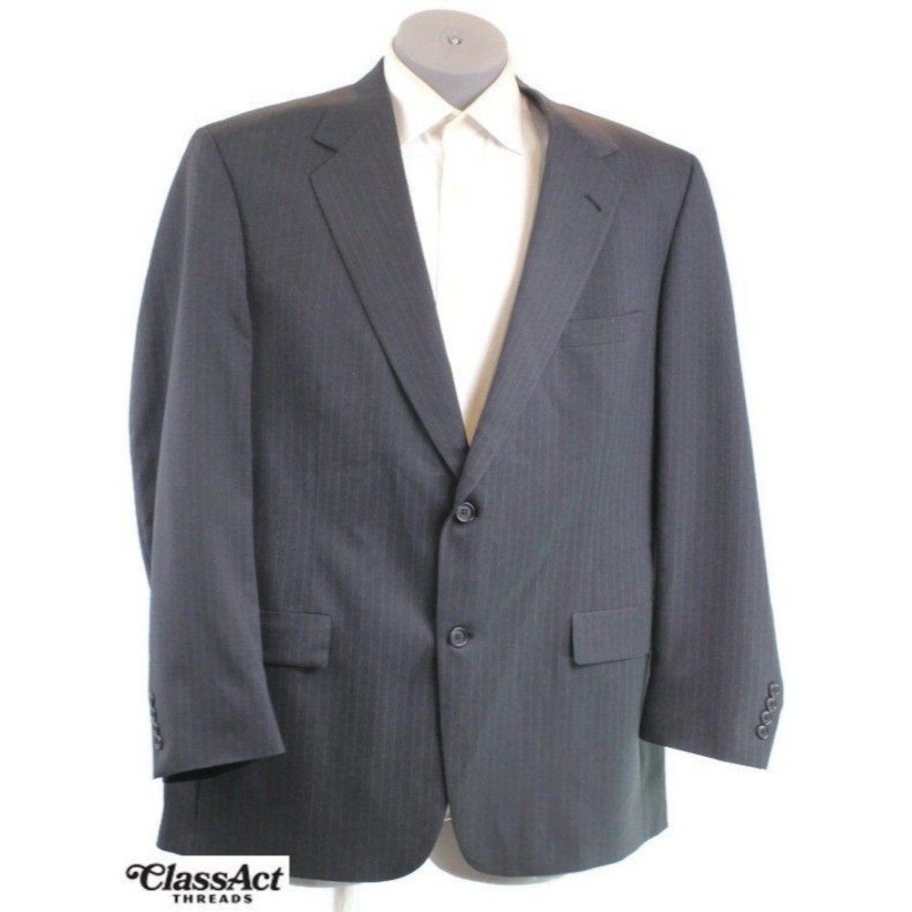 Society Brand Ltd 2 Piece Suit Mens Black Striped 2 Btn 46L Pleated Fronts 40" W - Picture 3 of 9